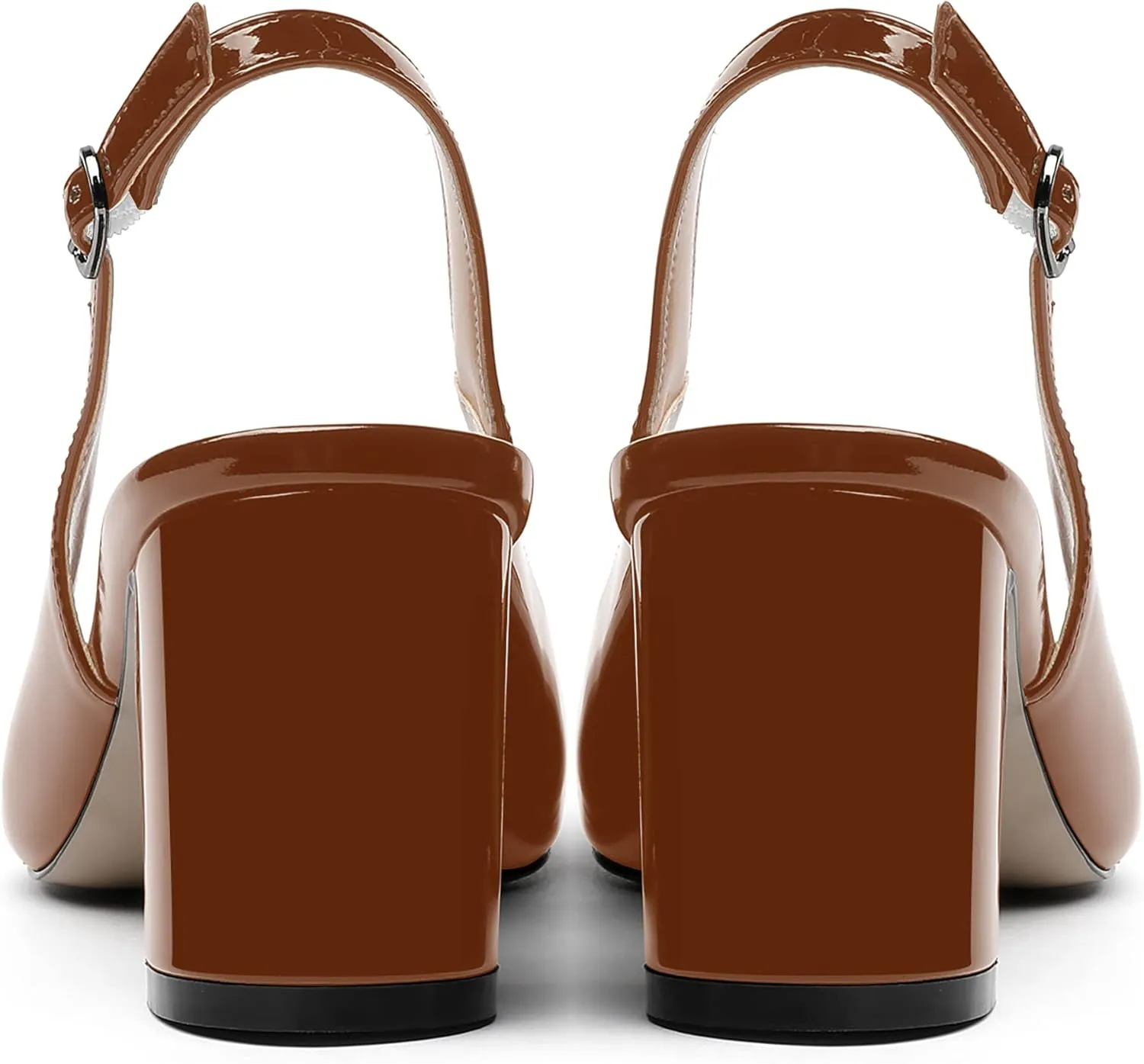 MERRORI Women's Patent Buckle Block Solid Slingback Square Toe Chunky Mid Heel Pumps Shoes 2.5 Inch