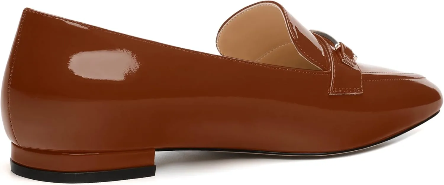 Metal Chain Loafers for Women Pointed Toe Slip on Flats Comfortable Fashion Work Shoes