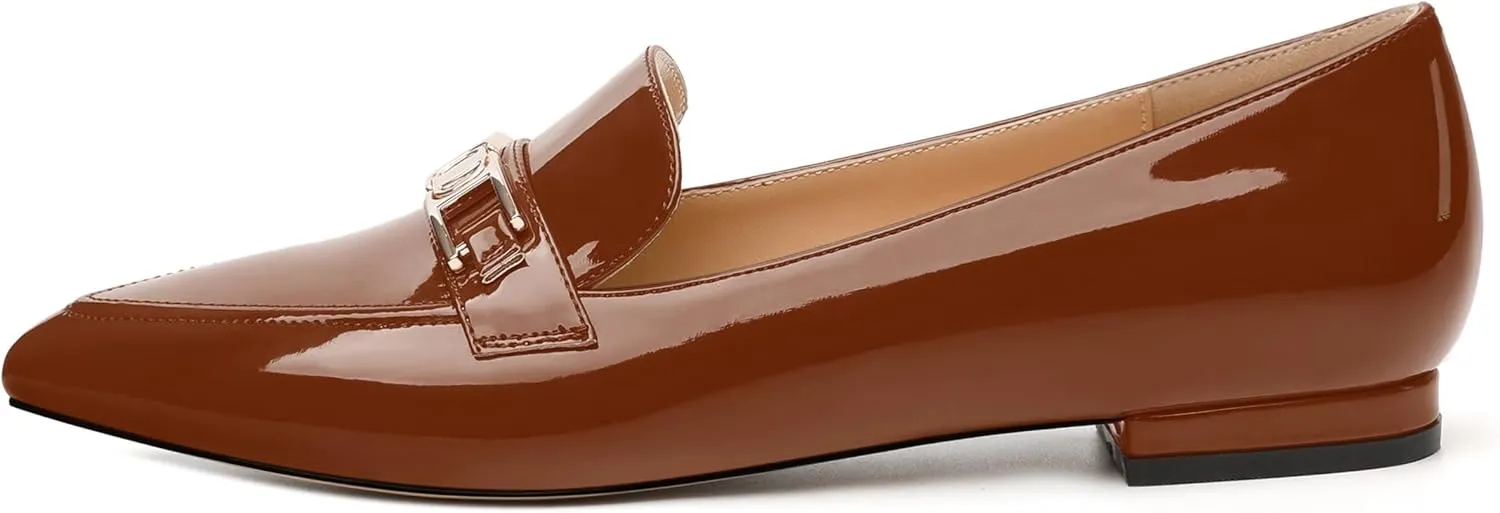 Metal Chain Loafers for Women Pointed Toe Slip on Flats Comfortable Fashion Work Shoes
