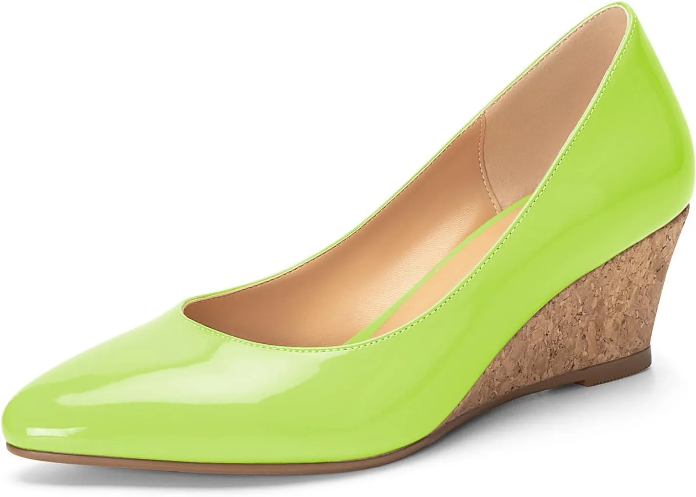 Mettesally Women's Classic Wedge Heel Pumps Pointed Toe Slip On Mid Heels Comfortable Wedding Office Dress Shoes