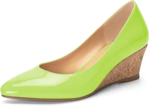 Mettesally Women's Classic Wedge Heel Pumps Pointed Toe Slip On Mid Heels Comfortable Wedding Office Dress Shoes