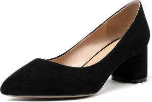 Mettesally Women's Mid Chunky Heel Pumps Classic Closed Pointed Toe Chic Shoes Slip on Comfortable Block Heel for Party Wedding Business Office Dress