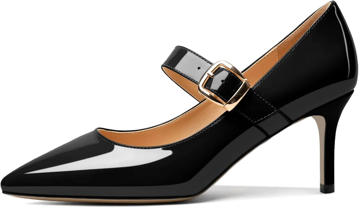 Mettesally Women's Pointed Toe Pumps Marry Janes Mid Heels Slip On Adjuatable Strap Kitten Heels Office Work Dress Shoes