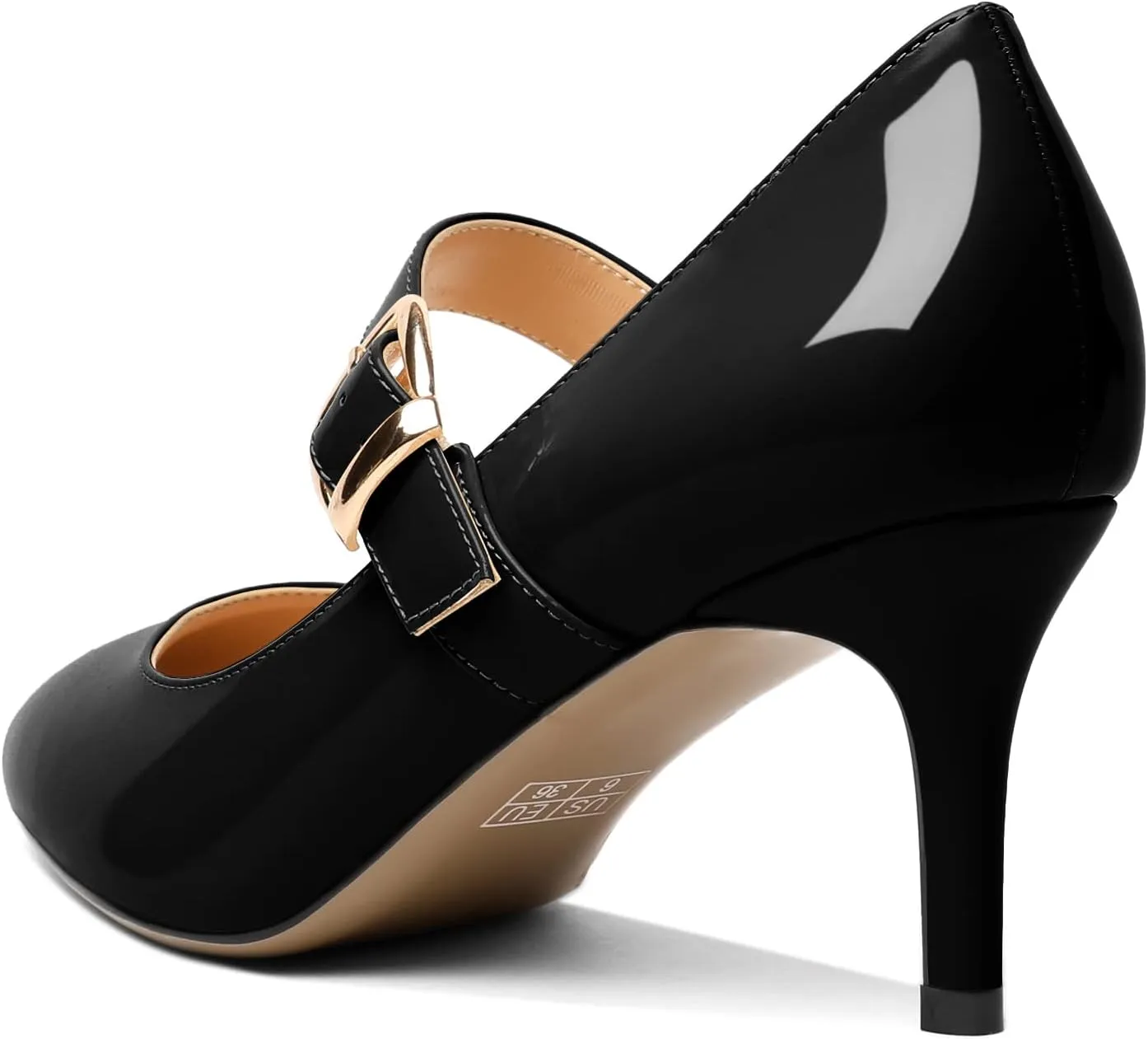 Mettesally Women's Pointed Toe Pumps Marry Janes Mid Heels Slip On Adjuatable Strap Kitten Heels Office Work Dress Shoes