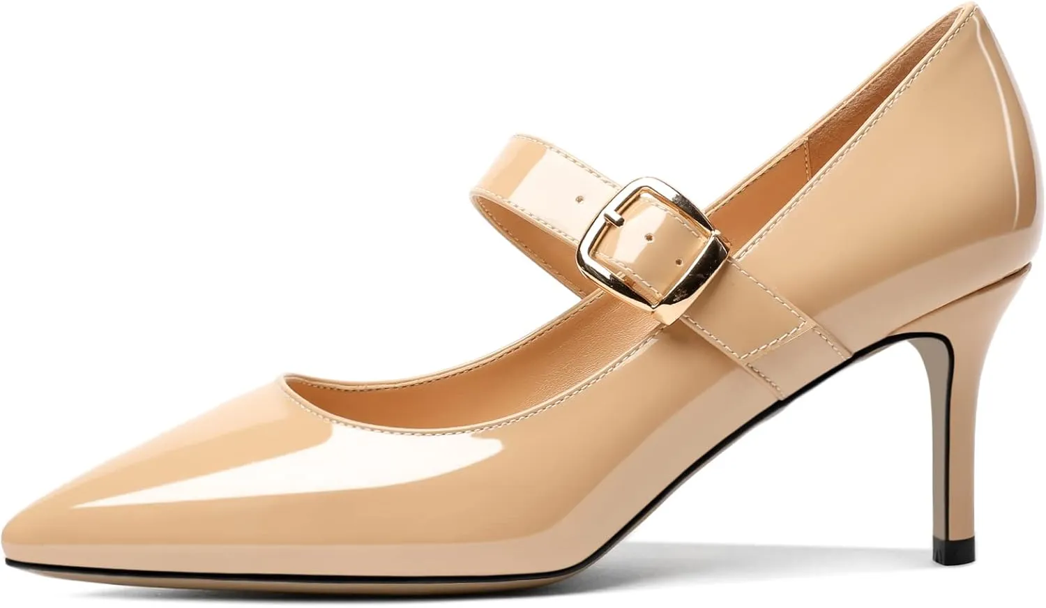 Mettesally Women's Pointed Toe Pumps Marry Janes Mid Heels Slip On Adjuatable Strap Kitten Heels Office Work Dress Shoes