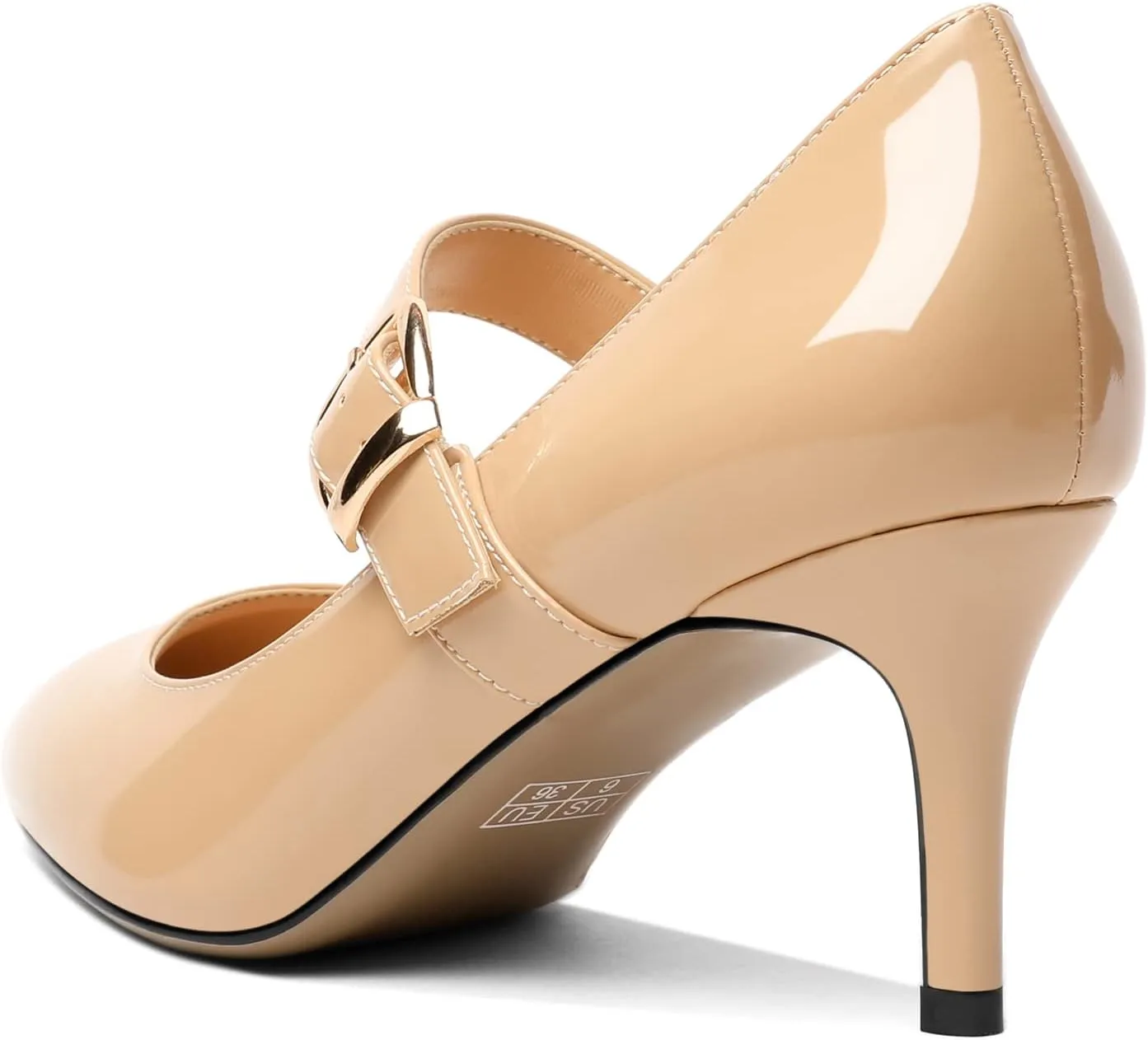 Mettesally Women's Pointed Toe Pumps Marry Janes Mid Heels Slip On Adjuatable Strap Kitten Heels Office Work Dress Shoes