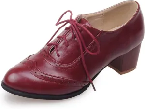 mikarka Vintage Oxford Shoes for Women Chunky Block Mid Heel Brogues Pumps Lace up Perforated Dress Shoes Saddle Oxfords