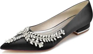 Minishion Bridal Wedding Flats for Women Teen Girl Slip on Evening Prom Shoes with Rhinestone Chain BR150