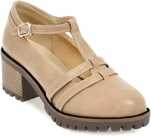 MIOKE Women's T-Strap Mary Jane Pumps Round Toe Chunky Mid Heel Platform Vintage Brogue Dress Oxford Shoes