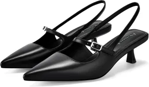 MIRAAZZURRA Slingback Kitten Heels Pumps Pointed Toe Low Heel Slip On Dress Shoes with Buckle Strap for Dating Party Working