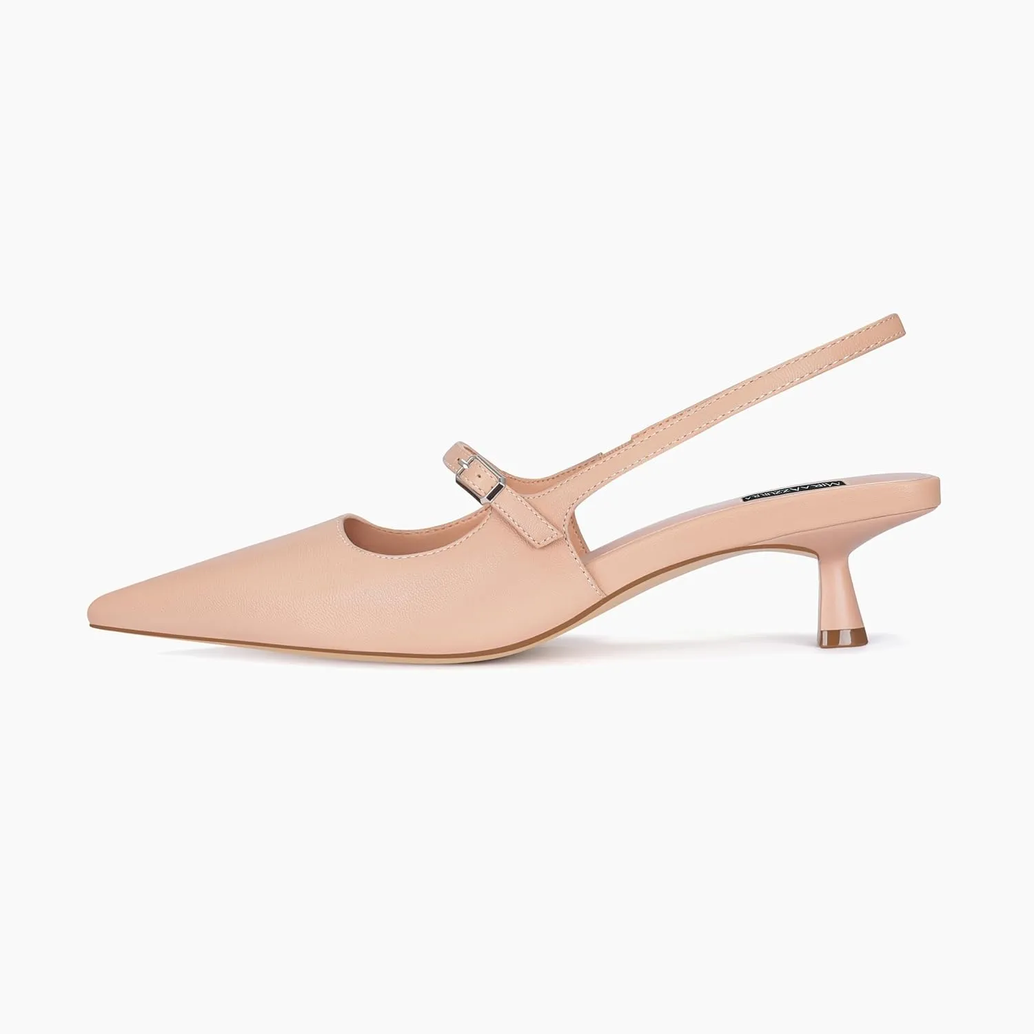 MIRAAZZURRA Slingback Kitten Heels Pumps Pointed Toe Low Heel Slip On Dress Shoes with Buckle Strap for Dating Party Working