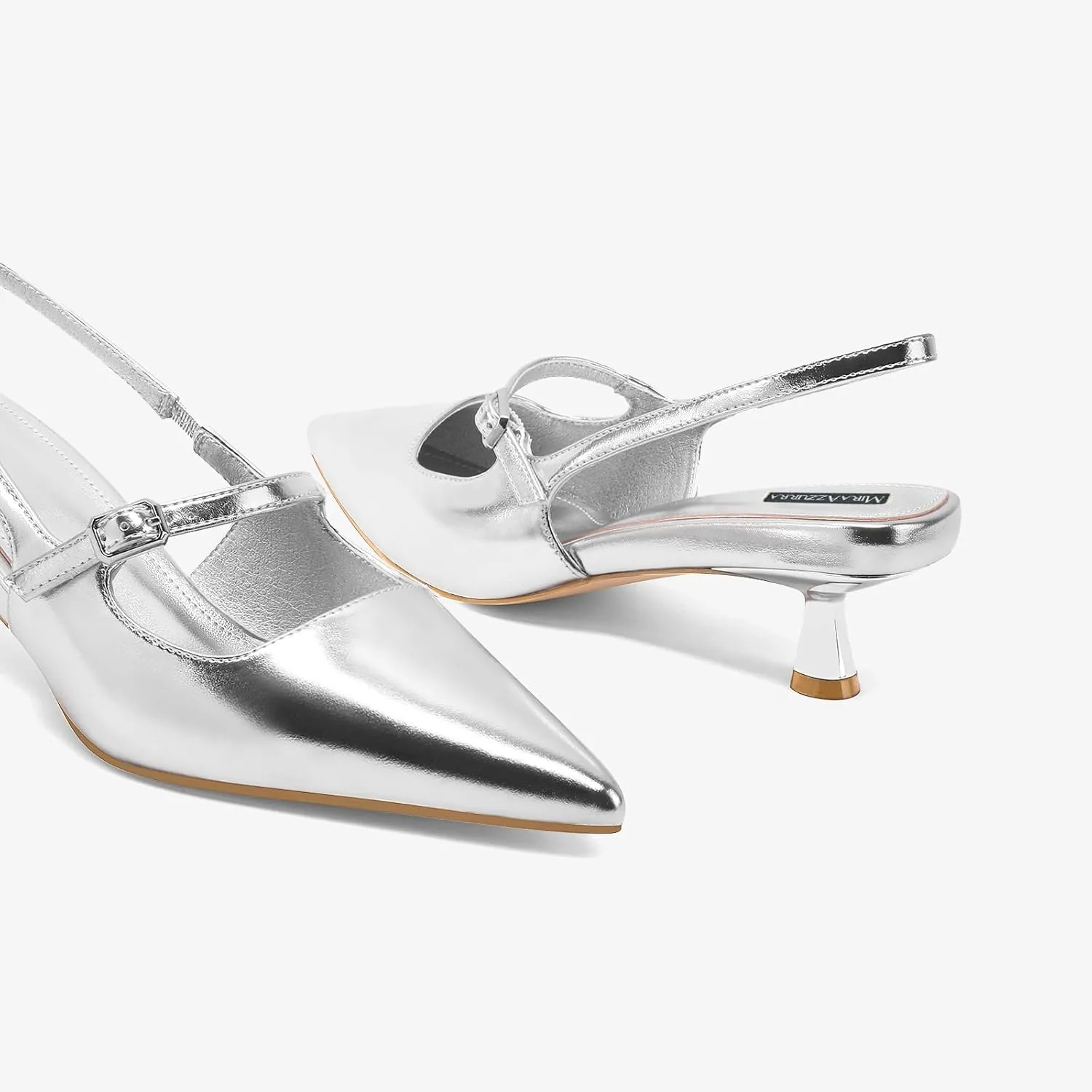 MIRAAZZURRA Slingback Kitten Heels Pumps Pointed Toe Low Heel Slip On Dress Shoes with Buckle Strap for Dating Party Working
