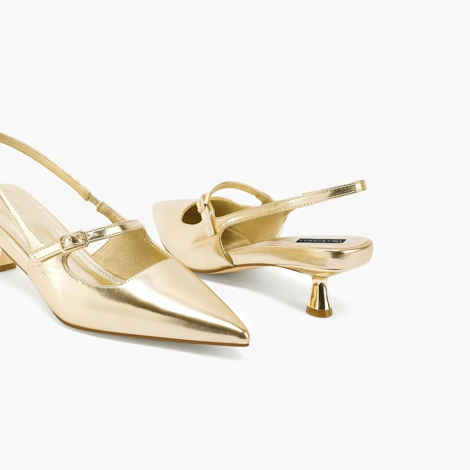 MIRAAZZURRA Slingback Kitten Heels Pumps Pointed Toe Low Heel Slip On Dress Shoes with Buckle Strap for Dating Party Working