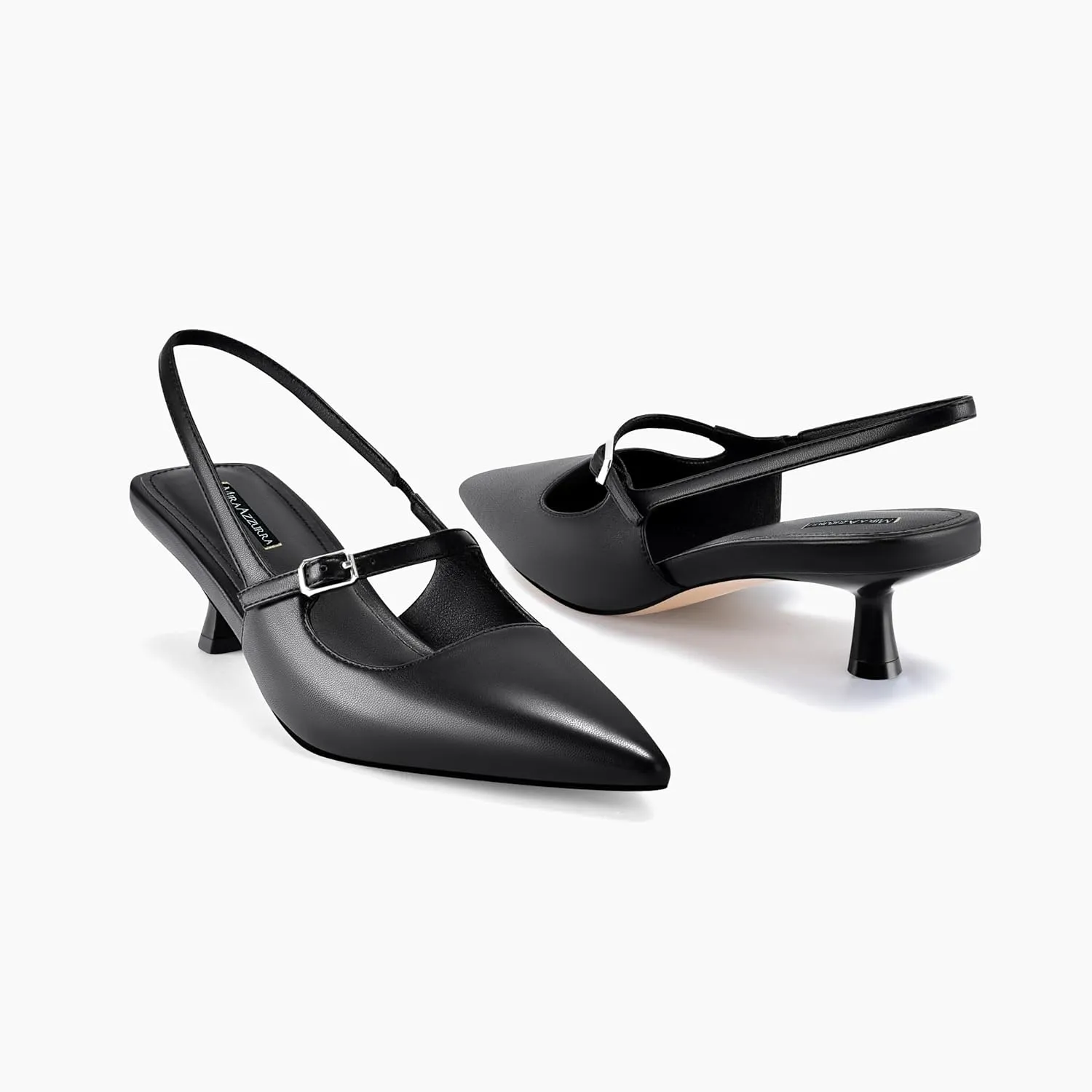 MIRAAZZURRA Slingback Kitten Heels Pumps Pointed Toe Low Heel Slip On Dress Shoes with Buckle Strap for Dating Party Working