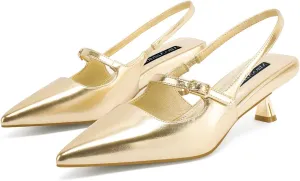 MIRAAZZURRA Slingback Kitten Heels Pumps Pointed Toe Low Heel Slip On Dress Shoes with Buckle Strap for Dating Party Working