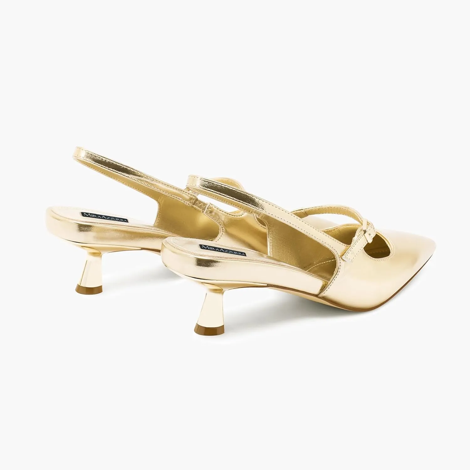 MIRAAZZURRA Slingback Kitten Heels Pumps Pointed Toe Low Heel Slip On Dress Shoes with Buckle Strap for Dating Party Working