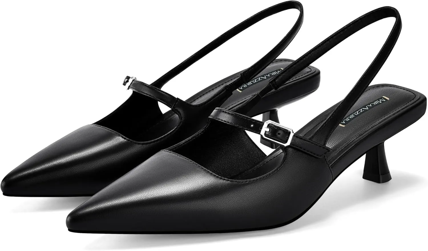 MIRAAZZURRA Slingback Kitten Heels Pumps Pointed Toe Low Heel Slip On Dress Shoes with Buckle Strap for Dating Party Working