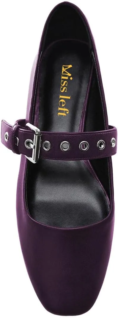 miss left Women Adorable Closed Square Toe Mary Jane Flats Buckle Straps Low Heel Pumps Comfort Ballroom Party Dress Shoes Size 4-16 US