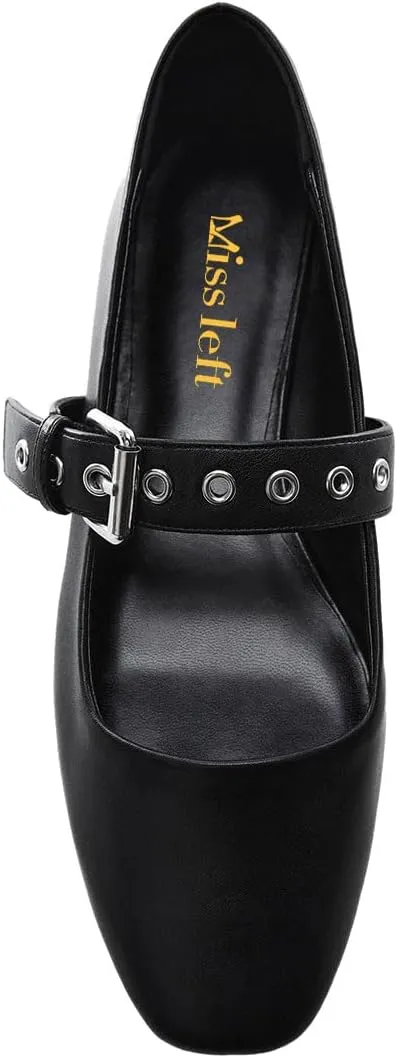 miss left Women Adorable Closed Square Toe Mary Jane Flats Buckle Straps Low Heel Pumps Comfort Ballroom Party Dress Shoes Size 4-16 US