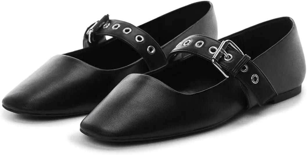 miss left Women Adorable Closed Square Toe Mary Jane Flats Buckle Straps Low Heel Pumps Comfort Ballroom Party Dress Shoes Size 4-16 US