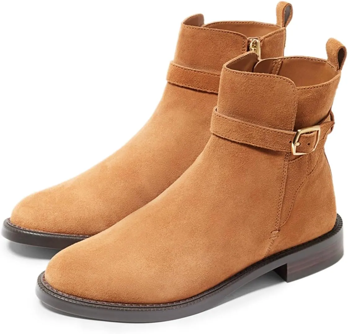 miss left Women Classic Cross Strappy Ankle Boots Closed Round Toe Side Zipper Flat Short Booties Trendy Winter Daily Wear Shoes Size 4-16 US