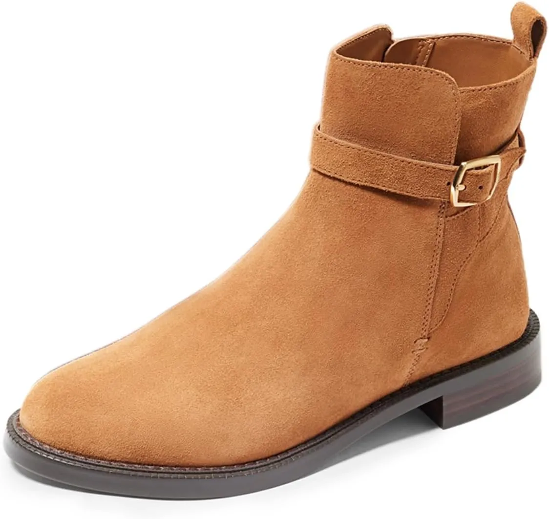 miss left Women Classic Cross Strappy Ankle Boots Closed Round Toe Side Zipper Flat Short Booties Trendy Winter Daily Wear Shoes Size 4-16 US
