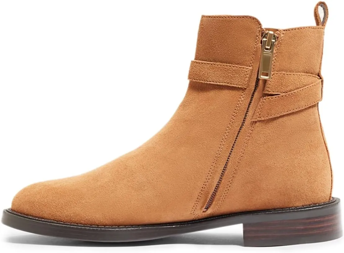 miss left Women Classic Cross Strappy Ankle Boots Closed Round Toe Side Zipper Flat Short Booties Trendy Winter Daily Wear Shoes Size 4-16 US