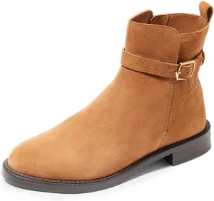 miss left Women Classic Cross Strappy Ankle Boots Closed Round Toe Side Zipper Flat Short Booties Trendy Winter Daily Wear Shoes Size 4-16 US