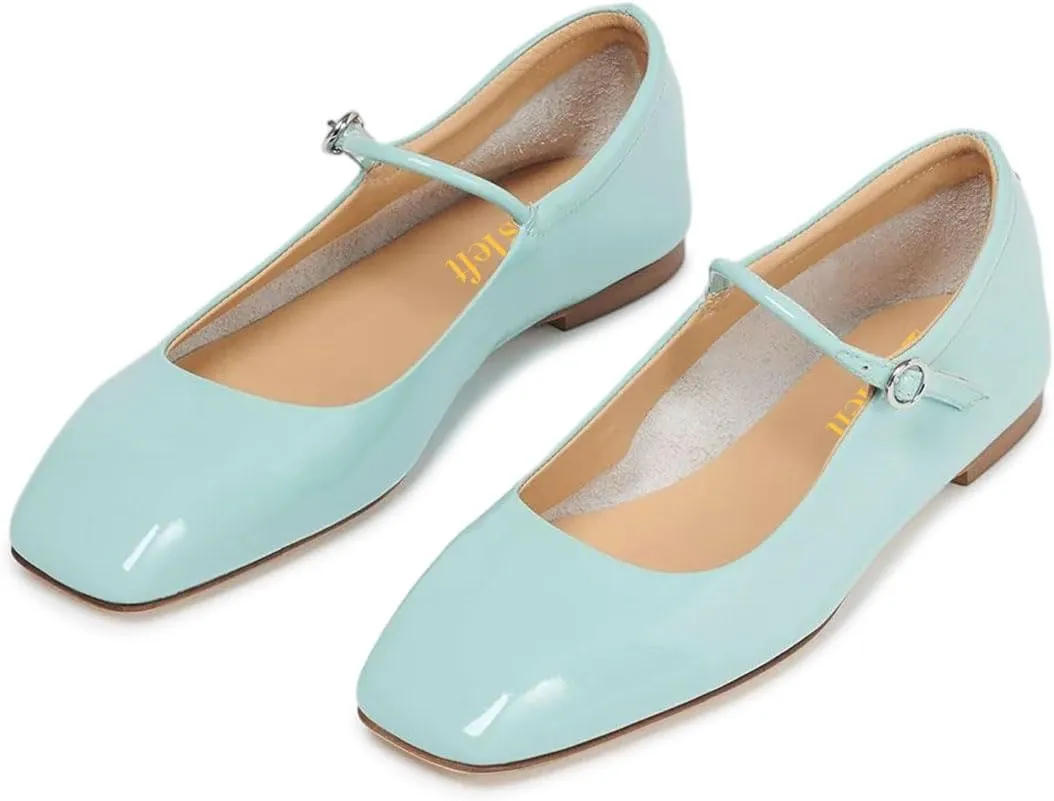 miss left Women's Adorable Closed Square Toe Mary Jane Flats Adjustable Strap Buckle Ballet Flat Comfort Dance Ballroom Shoes Size 4-16 US