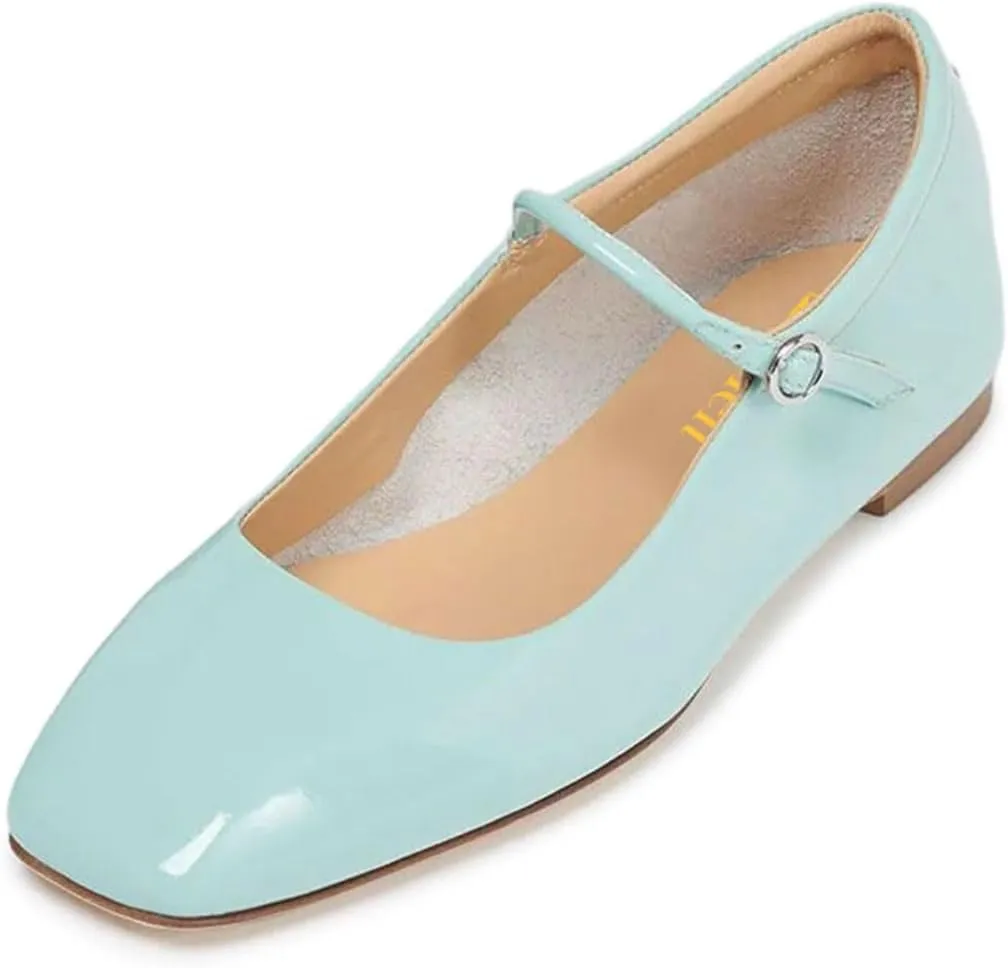 miss left Women's Adorable Closed Square Toe Mary Jane Flats Adjustable Strap Buckle Ballet Flat Comfort Dance Ballroom Shoes Size 4-16 US
