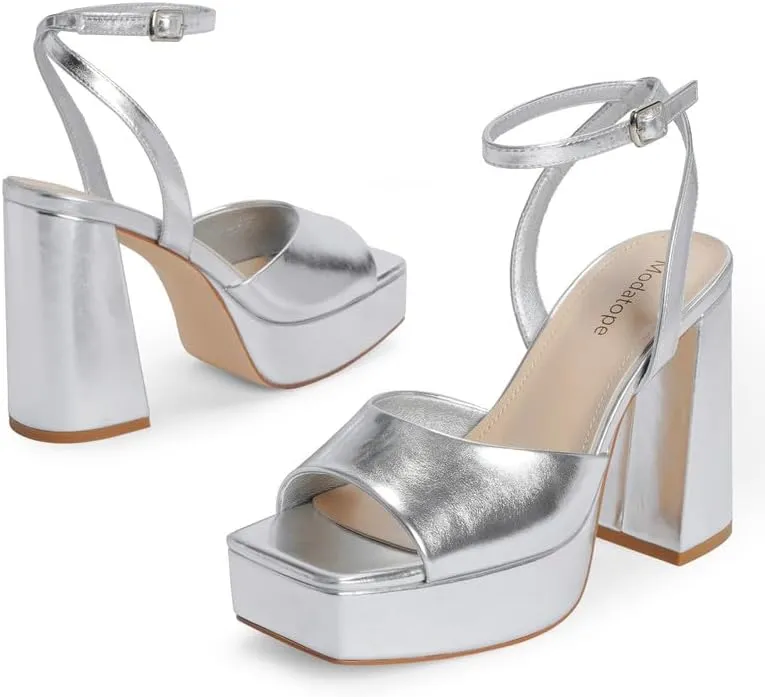 Modatope Platform Heels for Women Platform Sandals Womens Chunky Heel Open Toe Pumps Ankle Strap Womens Wedding Party Pumps Shoes