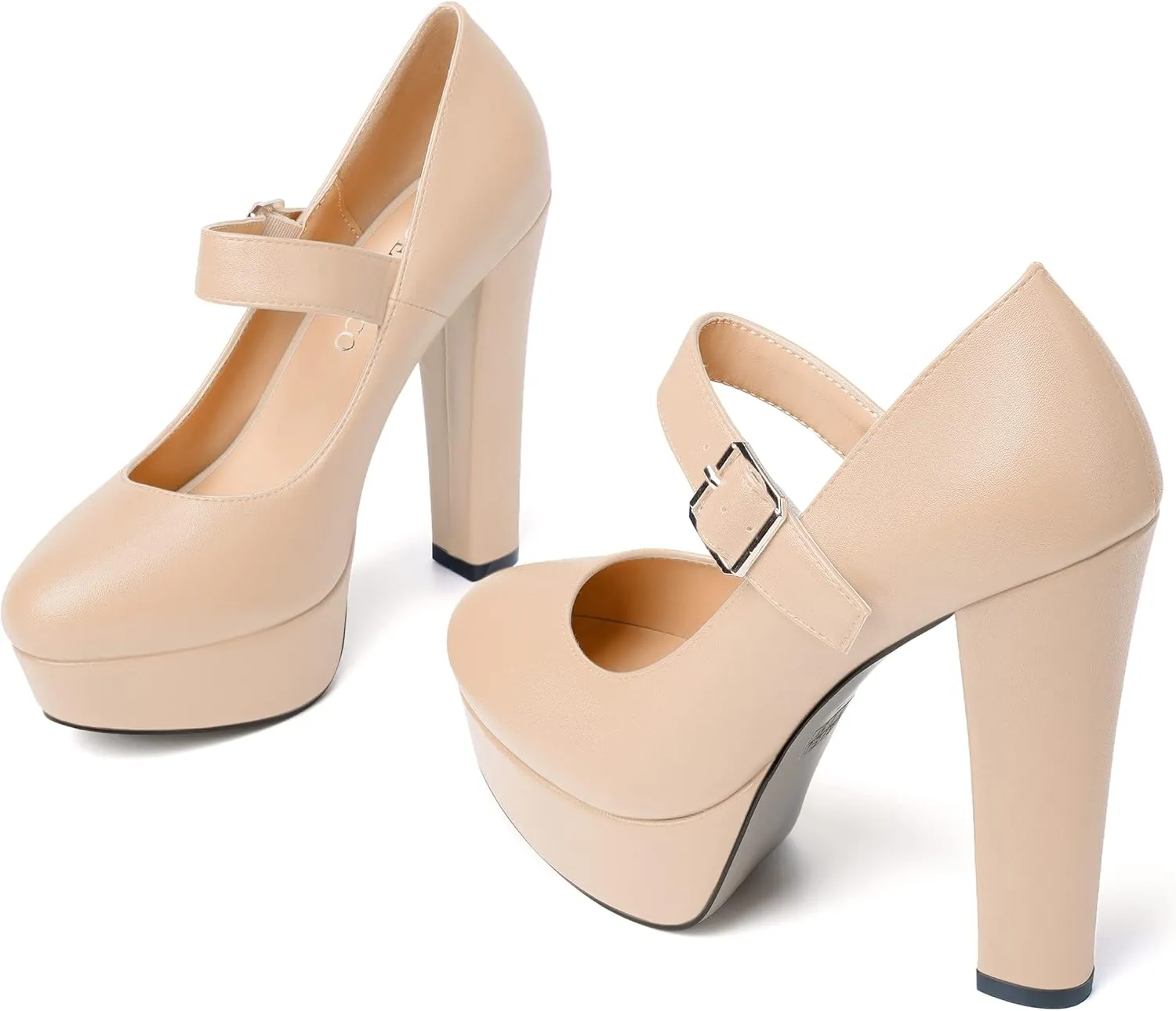 MODENCOCO Womens Ankle Strap Buckle Round Toe Matte Sexy Platform Mary Jane Wedding Party Block High Heel Pumps Dress Shoes 5 Inch