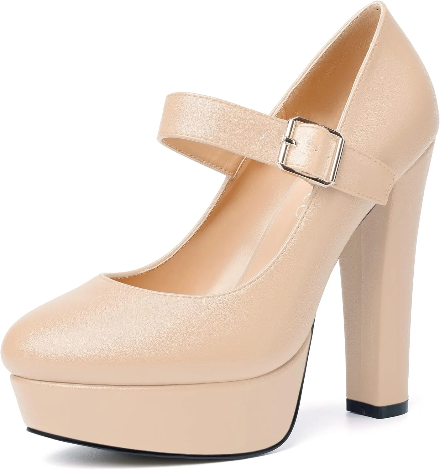 MODENCOCO Womens Ankle Strap Buckle Round Toe Matte Sexy Platform Mary Jane Wedding Party Block High Heel Pumps Dress Shoes 5 Inch
