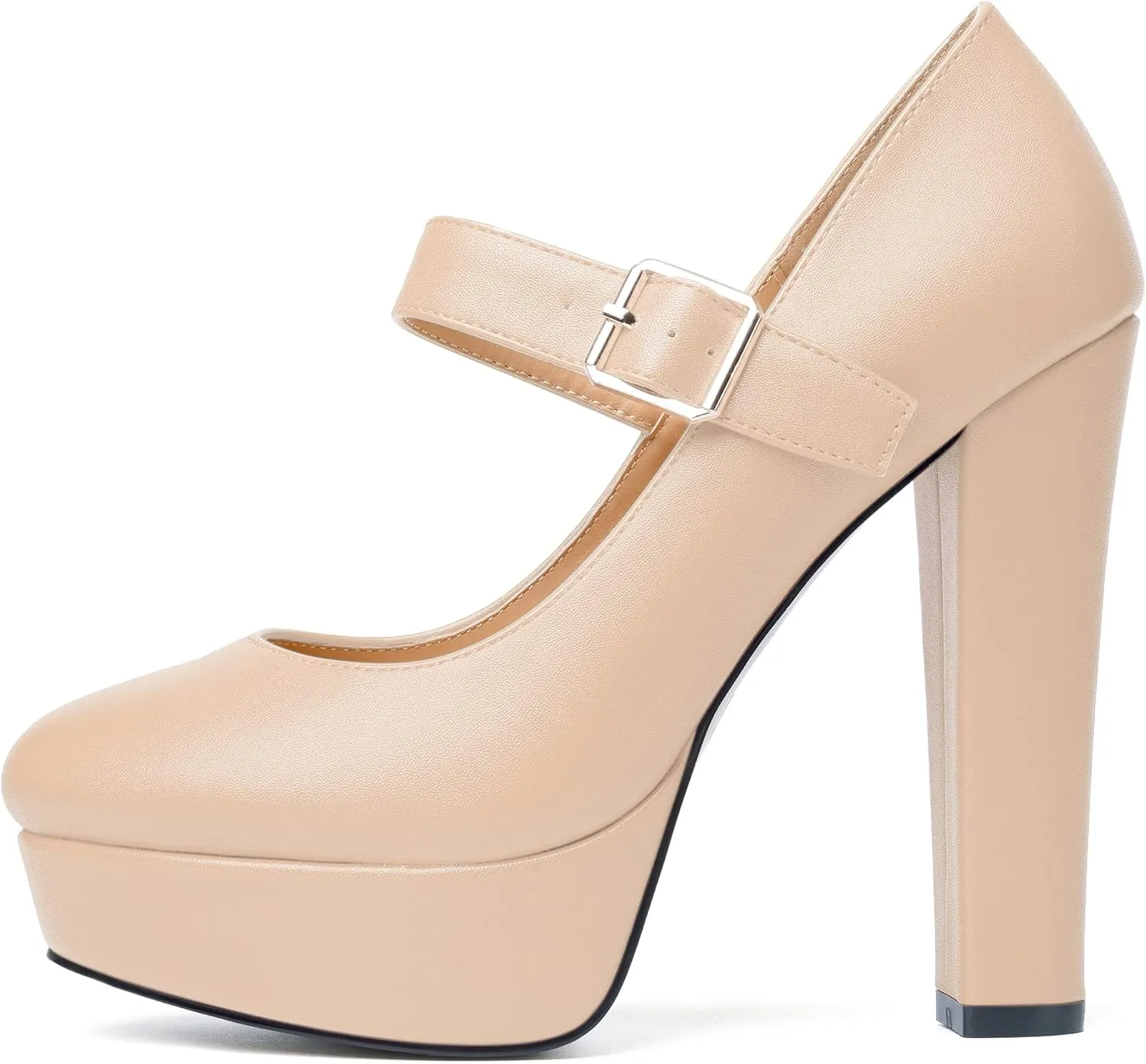 MODENCOCO Womens Ankle Strap Buckle Round Toe Matte Sexy Platform Mary Jane Wedding Party Block High Heel Pumps Dress Shoes 5 Inch