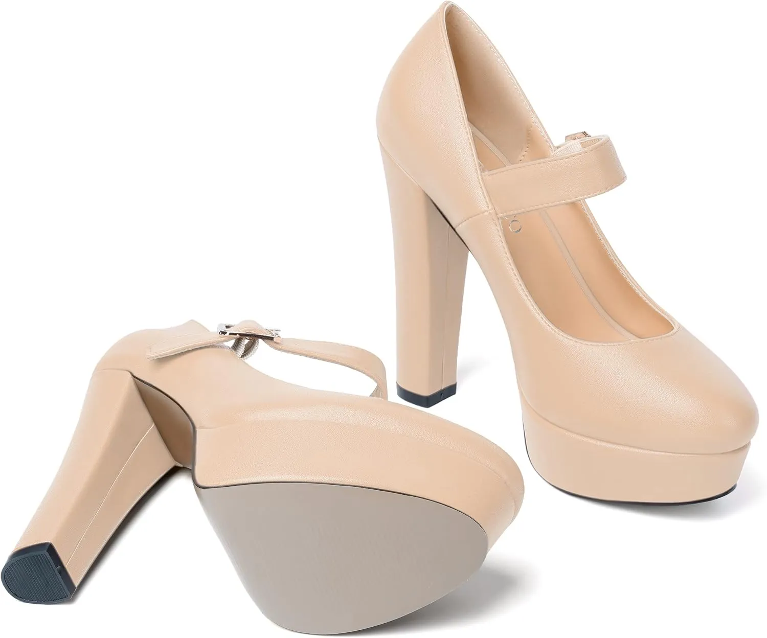 MODENCOCO Womens Ankle Strap Buckle Round Toe Matte Sexy Platform Mary Jane Wedding Party Block High Heel Pumps Dress Shoes 5 Inch