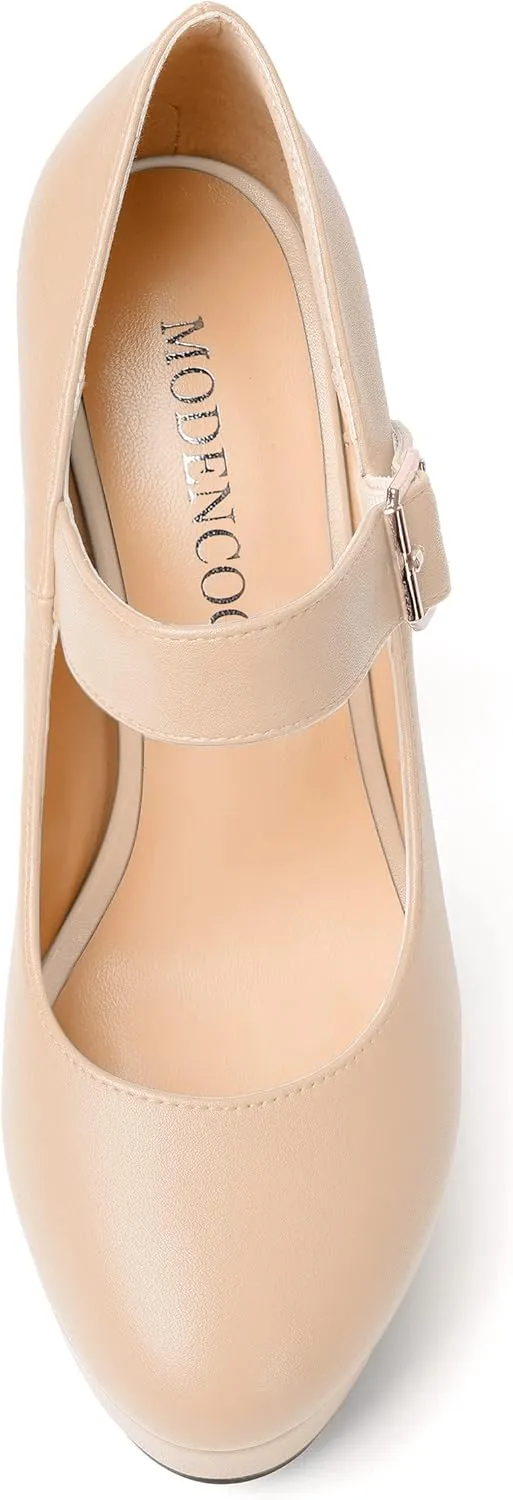 MODENCOCO Womens Ankle Strap Buckle Round Toe Matte Sexy Platform Mary Jane Wedding Party Block High Heel Pumps Dress Shoes 5 Inch