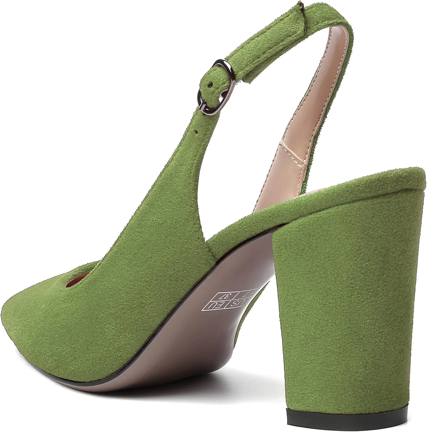 MODENCOCO Womens Fashion Pointed Toe Slingback Bridal Wedding Buckle Suede Block High Heel Pumps Dress Shoes 3.5 Inch