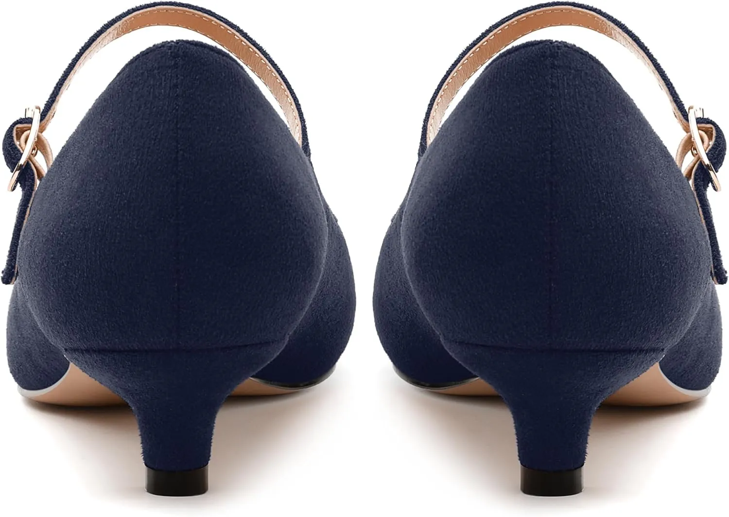 MODENCOCO Women's Mary Jane Kitten Heels Pointed Closed Toe Low Heel Pumps Ankle Strap Office Comfort Bridal Wedding Party 1.5 Inch Suede Dress Shoes