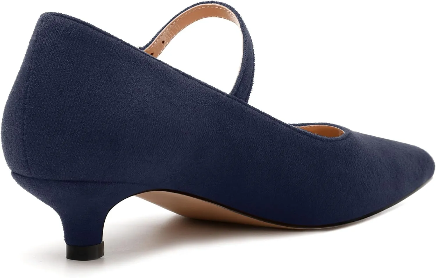 MODENCOCO Women's Mary Jane Kitten Heels Pointed Closed Toe Low Heel Pumps Ankle Strap Office Comfort Bridal Wedding Party 1.5 Inch Suede Dress Shoes