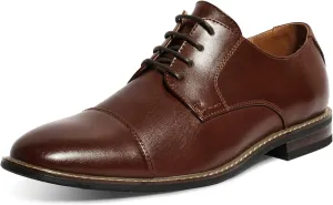 Mofri Men's Oxford Dress Shoes Classic Cap Toe Formal Lace Up Dress Shoes(Drakbrown Pu,6.5)