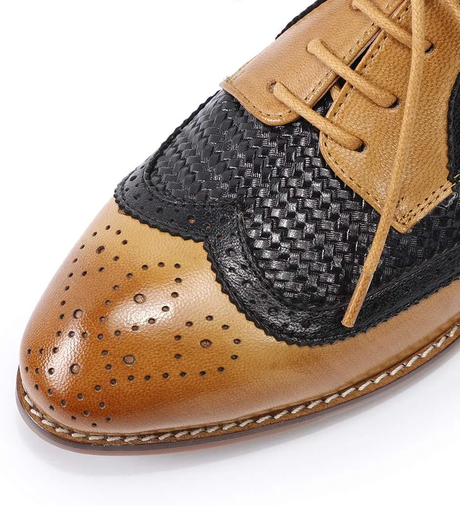 Mona flying Leather Flat Oxfords for Women Lace up Brogue Wingtips for Ladies