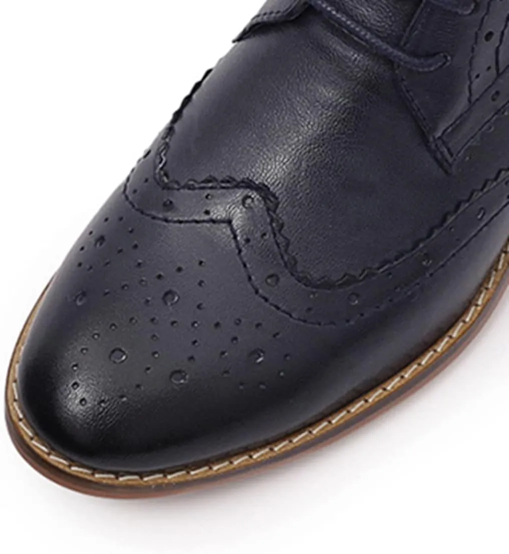 Mona flying Women's Comfort Leather Lace-up Oxfords Brogue Boots Ankle High Fashion Tie up Booties Low Heel Combat Boots