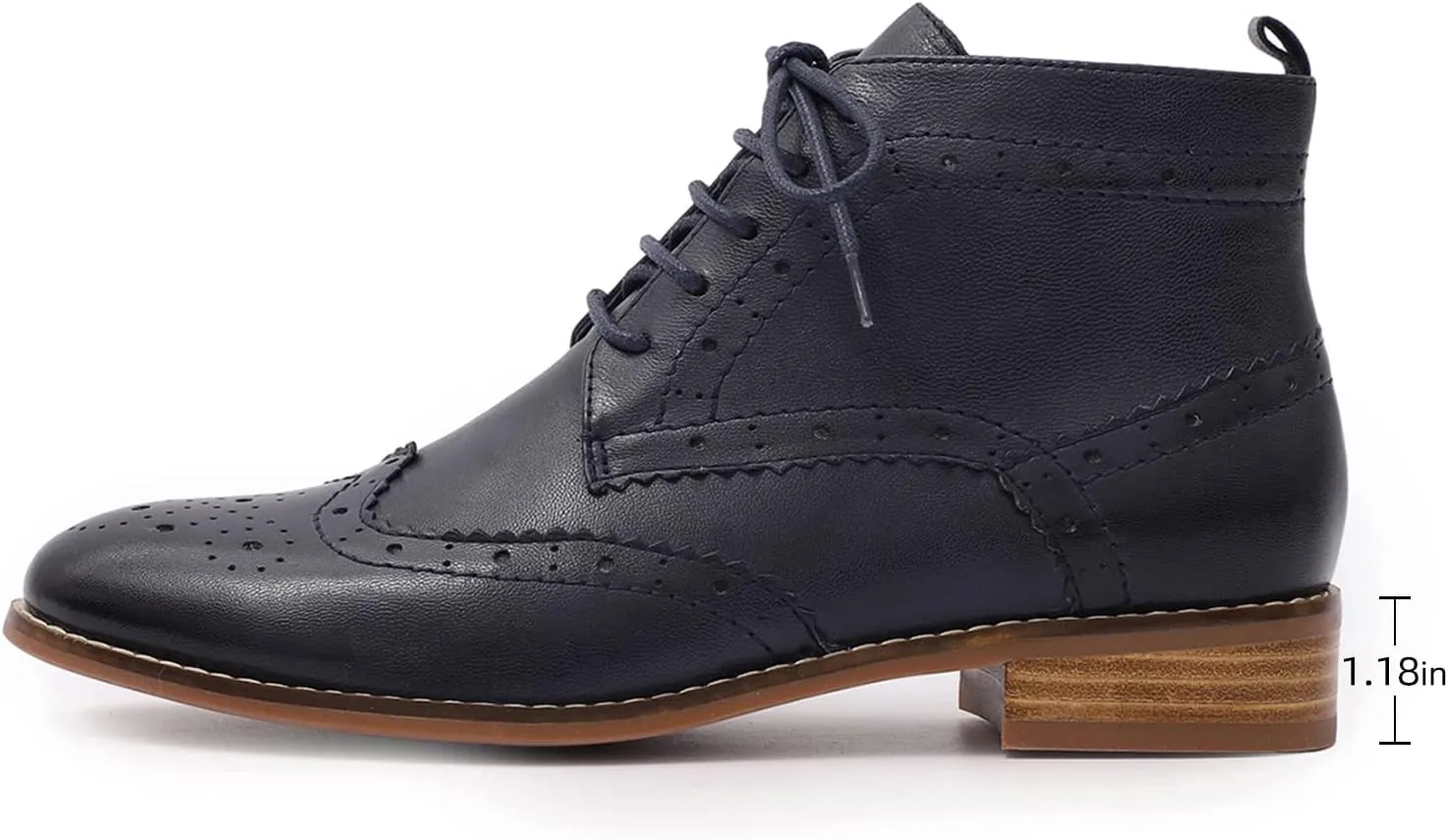 Mona flying Women's Comfort Leather Lace-up Oxfords Brogue Boots Ankle High Fashion Tie up Booties Low Heel Combat Boots