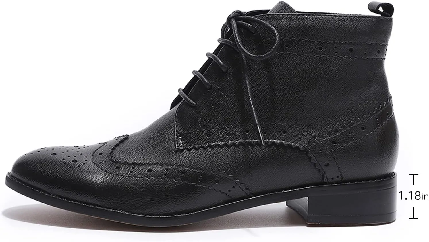 Mona flying Women's Comfort Leather Lace-up Oxfords Brogue Boots Ankle High Fashion Tie up Booties Low Heel Combat Boots