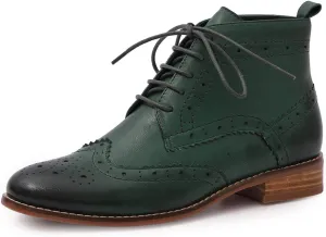 Mona flying Women's Comfort Leather Lace-up Oxfords Brogue Boots Ankle High Fashion Tie up Booties Low Heel Combat Boots