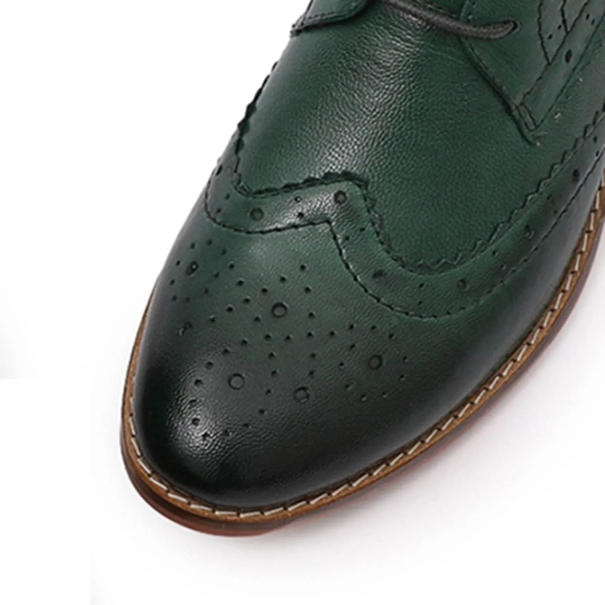 Mona flying Women's Comfort Leather Lace-up Oxfords Brogue Boots Ankle High Fashion Tie up Booties Low Heel Combat Boots