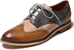 Mona flying Women's Comfortable Multicolored Wingtip Oxfords Brogue Lace-up Leather Shoes for Womens Ladies