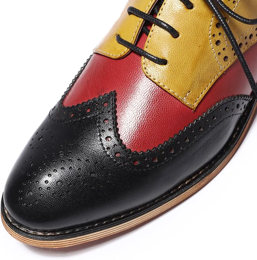 Mona flying Women's Comfortable Multicolored Wingtip Oxfords Brogue Lace-up Leather Shoes for Womens Ladies