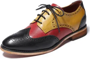 Mona flying Women's Comfortable Multicolored Wingtip Oxfords Brogue Lace-up Leather Shoes for Womens Ladies