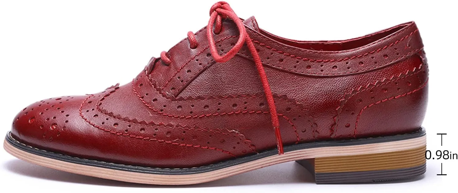 Mona flying Womens Handcrafted Comfy Wingtip Oxfords Brogue Ladies Lace up Leather Shoes